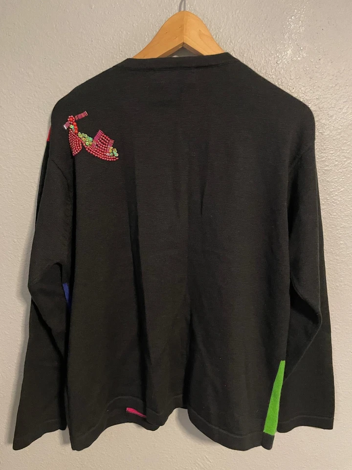 Terazzo Sweater Womens Large Black Colorblock Beaded Kokopelli Cardigan Artsy - Image 4 of 4