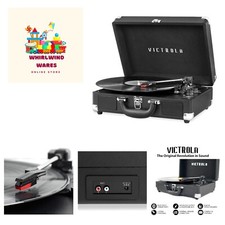 Vintage 3-Speed Bluetooth Portable Suitcase Record Player with Built-in Speak...