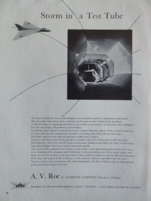 6/1954 PUB AVRO VULCAN RAF V BOMBER BOMBER WINDKANAL NR.5 ORIGINAL ANZEIGE