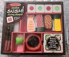Melissa & Doug Sushi Slicing Wooden Play Food Set 20 Pieces -Ages 3+ New