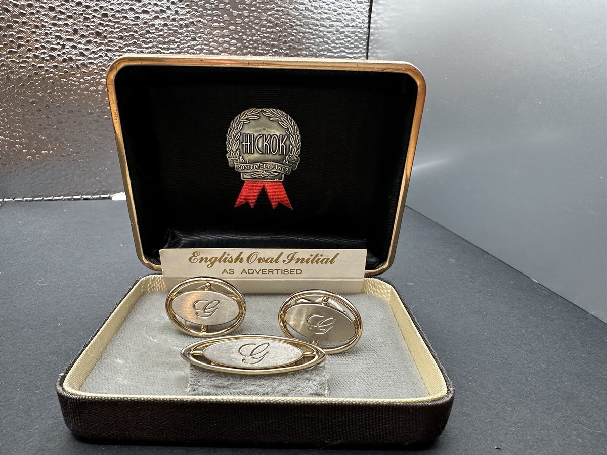 Boutons De Manchette Et Clip De Cravate Hickok Vintage - Couleur Or - Occasion