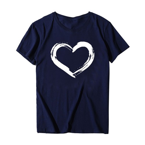 Women Short Sleeves O Neck Tops Ladies Heart Shaped Print Casual Blouse T Shirts - Picture 44 of 63