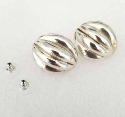 Vintage UF 925 Sterling Silver Earrings Hollow Walnut