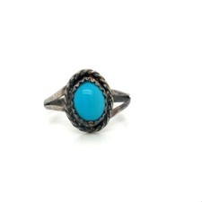 Vintage Sterling Silver Native American Turquoise Stone Cabochon Ring 5 1/2