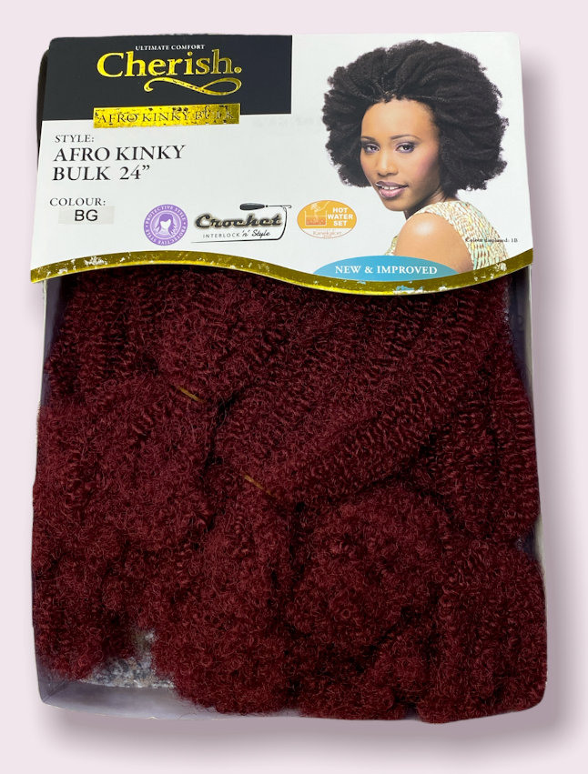 Cherish Afro Kinky Bulk Braiding Hair Extensions 24 Zoll (61 Cm) – Farbe T30, Mit Heißwasser-Set, Für Voluminöse Afro-Frisuren