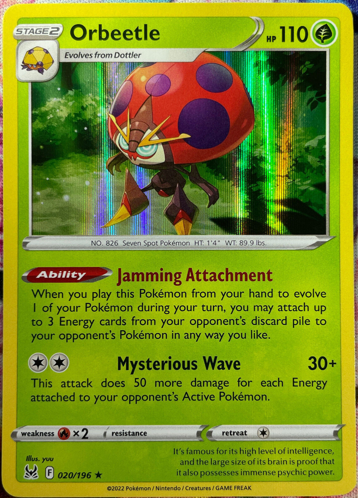 Orbeetle Holo Rare - 020/196 - Lost Origin Pokemon 2022