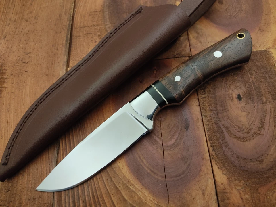 Cuchillo de caza de campamento de hoja fija de acero inoxidable Full Tang 12c27 hecho a mano personalizado Foto 3 de 4