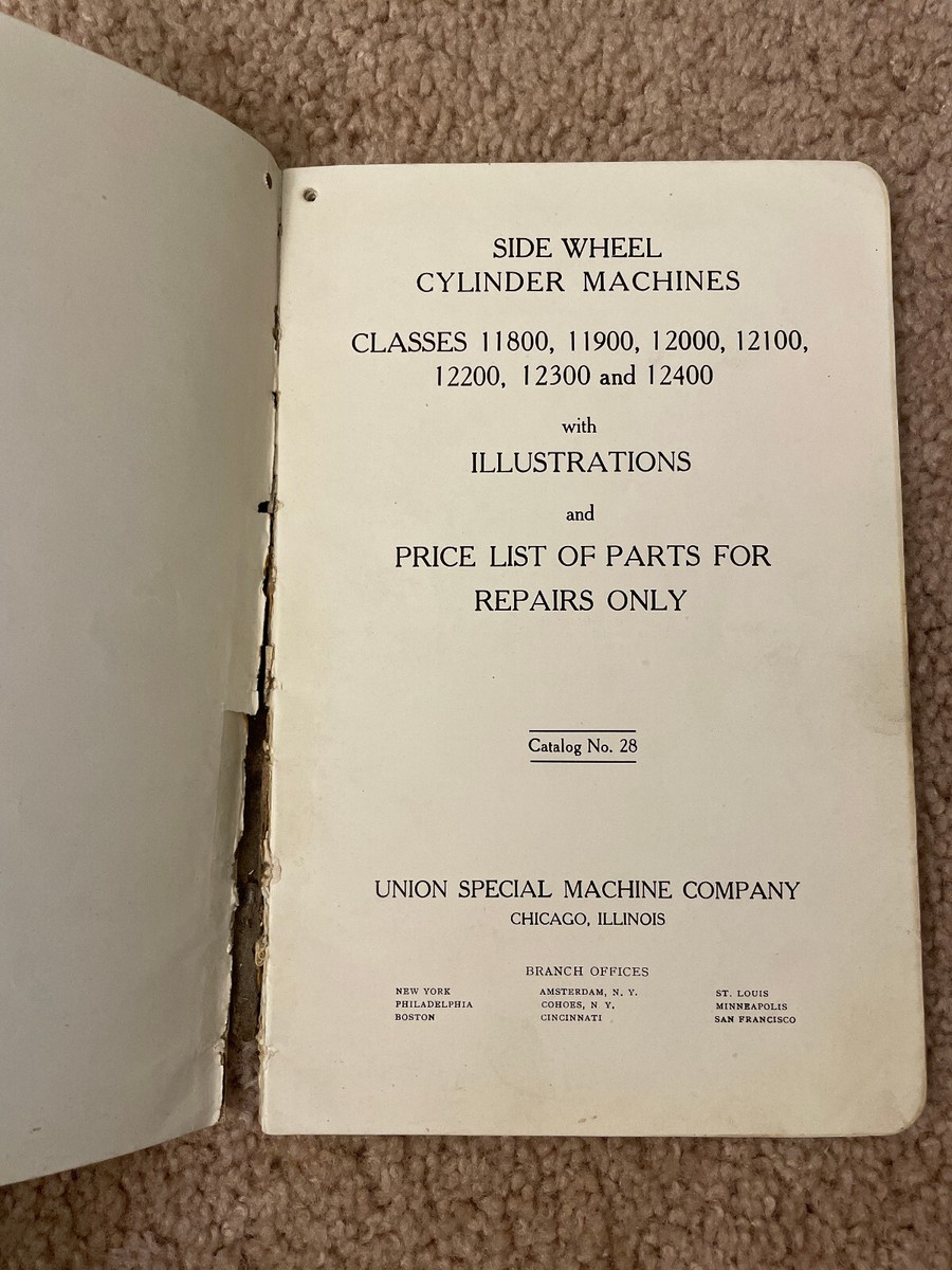 Union Special Sewing Machine Parts List Instructions for