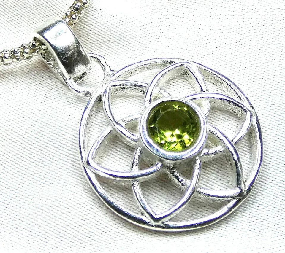 Peridot Olivin Anhänger 925 Sterling Silber Mandala Blüte, keltischer Stil NEU - Bild 4 von 4