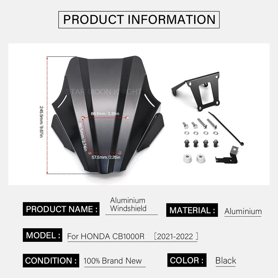 Aluminum Fairing Motorcycle Front Windshield For HONDA CB1000R 2021 2022 2023- - Image 3 of 4