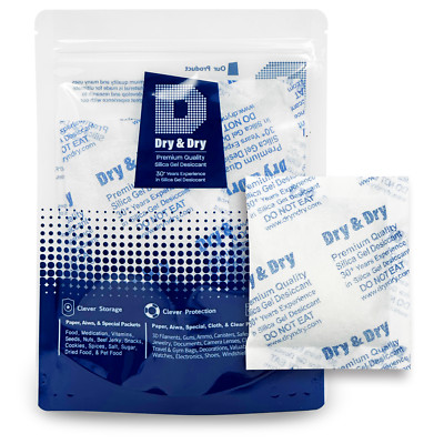 50 gram X 5 PK ''Dry & Dry'' High Quality Pure Reusable Silica Gel Desiccant