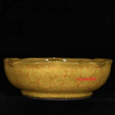 9.0" china retro song dynasty guan kiln porcelain yellow lce crack brush wash