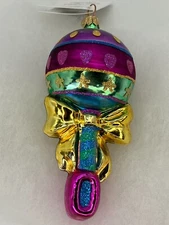 Vintage NEW Christopher RADKO 2000 BABY RATTLE Glass Ornament 00-255-0 Poland