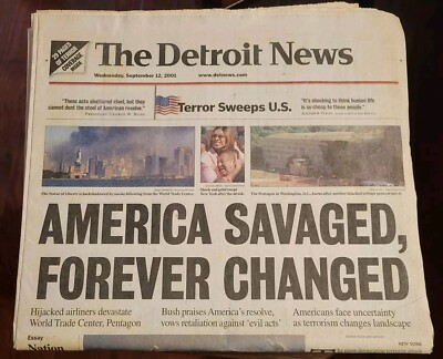 9/11 September 12th, 2001 The Detroit News and Detroit Free Press Full Editions