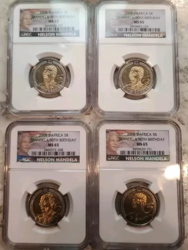 2008 South Africa 5 Rand Nelson Mandela's 90th Birthday Coins NGC MS65 (ALL 4)