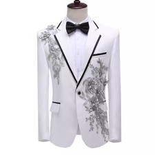 Hommes Blazer Costumes Veste Fleur Sequin Ajusté Mariage Scène Effectuer