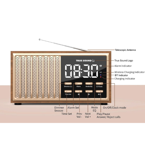 True Sound Vintage Retro Radio with Clock, Speaker and Charger - Picture 9 of 10