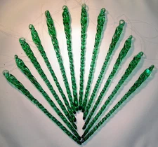 6" Green Glass Icicles - 12 Quantity - Christmas Holiday Icicles