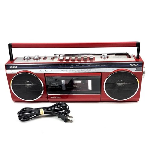 Vintage Sharp QT-12 Red Portable Stereo Radio Cassette BoomBox QT12R Japan