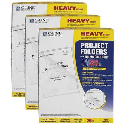C-Line Recycled Poly Project Folders Clear Reduced Glare 11 X 8-1/2 25 Per 3