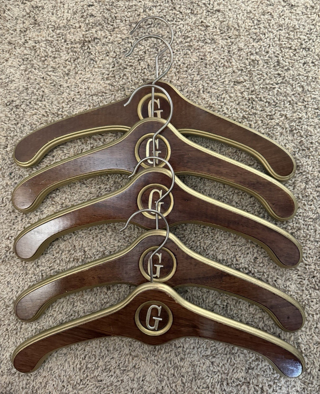 Lot of 11 Vintage Wooden Clothes Hangers Monogram G 17.75” Closet Display Decor