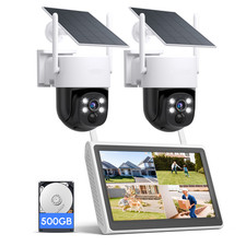 Solar Security Camera System 10" Monitor, 2pcs 2K Cams Color Night Vision