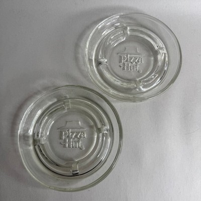 2 Vintage Pizza Hut Clear Glass Ashtray Restaurant Advertising Memorabilia
