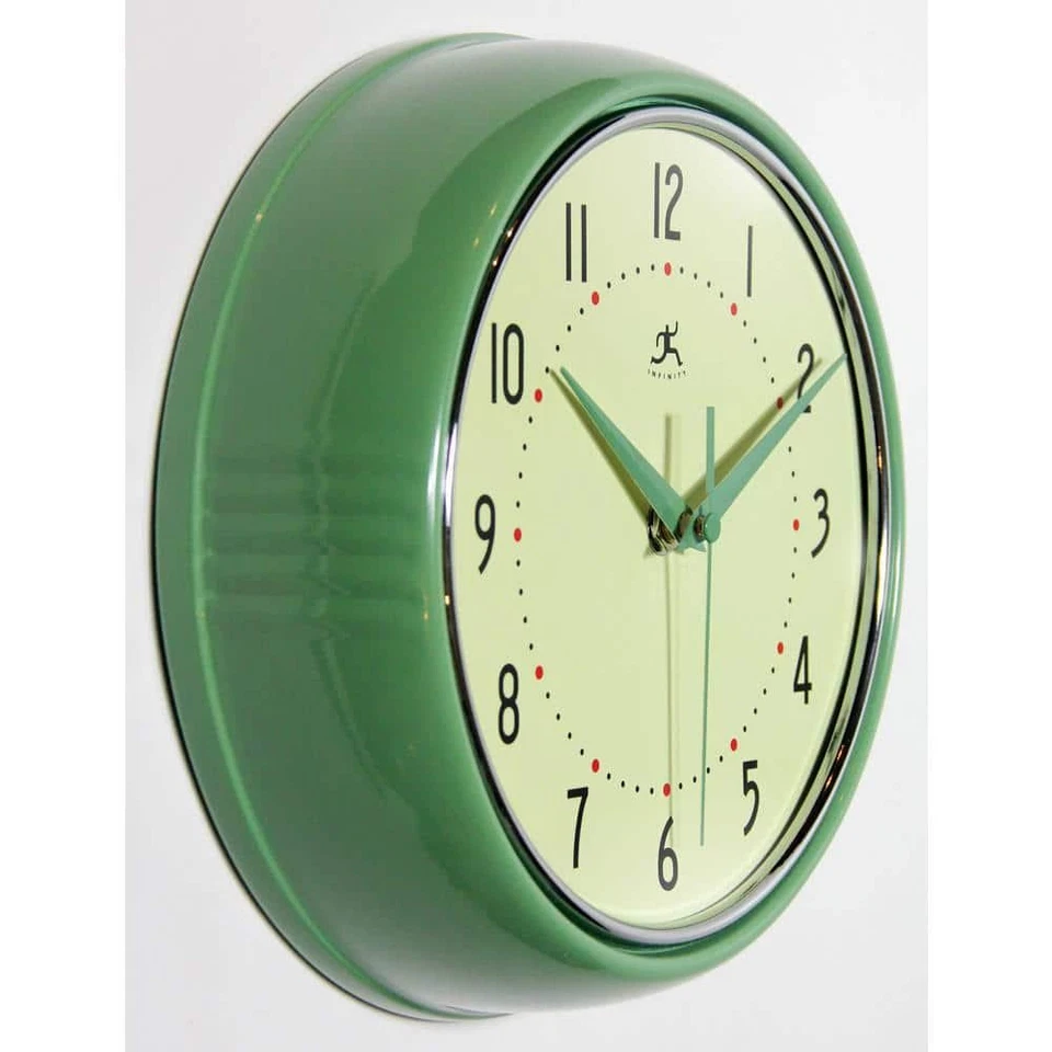 Infinity Instruments Wall Clock Retro 9.5" Round Green Glass Face Silent Quartz - Image 2 of 4