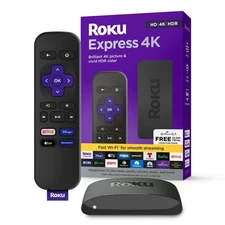 Roku Express 4K+ | Roku Streaming Device 4K/HDR with Voice Remote, Free & Live T