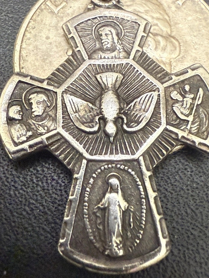 Vintage Sterling Silver Religious 5 Way Cross Holy Spirit Pendant Medal ...