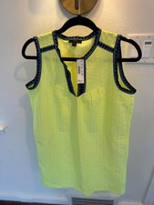 j crew women summer dress size 4 textured yellow fabric trimmed in blue