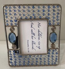 Eclectic Wire Beaded 2.75  x 2.25  Opening Photo Frame Boho Metallic Blue Beads