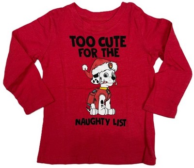 Paw Patrol Marshall Too Cute For The Naughty List Christmas Red T-Shirt Boys