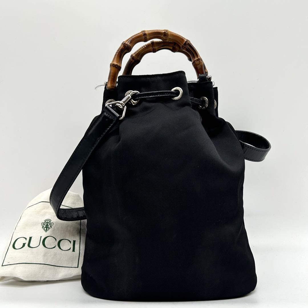 Gucci Bamboo Black Leather One-Shoulder Body Bag 9.8x4.7in Pre-Owned
