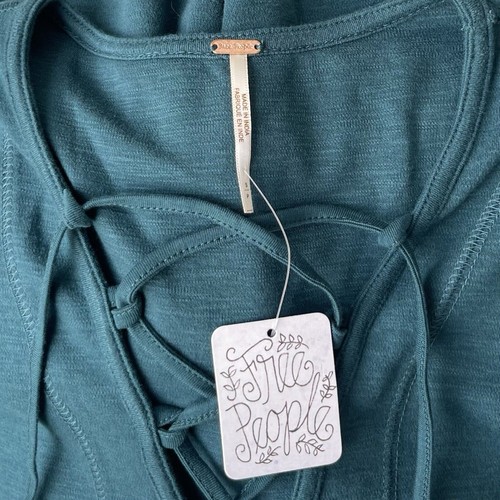 Free People Top Lucky Lace Up Layering Henley Blouse Small Teal - Picture 5 of 5