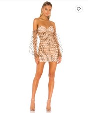 Majorelle Secrets Mesh Long Sleeve Mini Dress In Dark Nude $198 Size S