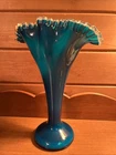 Vintage Fenton Fan Top 7262 Ruffled Vase Rare Tall Aqua
