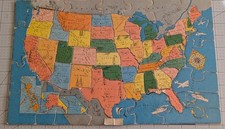 Vtg 1942 Whitman Pub Co Puzzle USA 48 States Map 58 Pcs Complete BONUS
