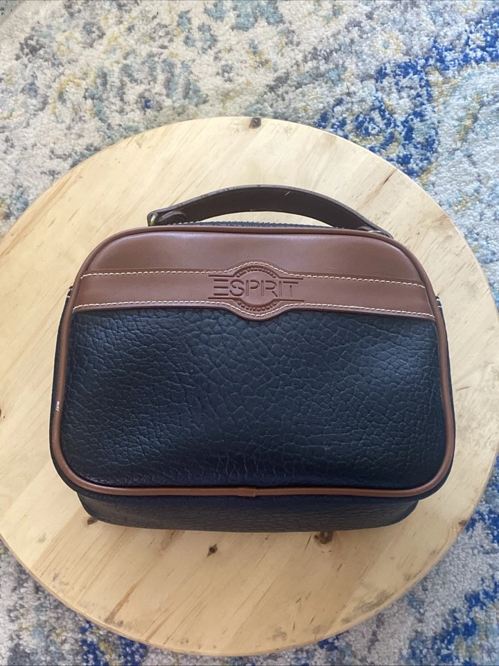 Bolso de mano/bross vintage ESPRIT estilo único, para mujer de cuero sintético negro y camel” Foto 3 de 4