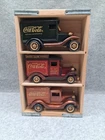 Coca Cola Vintage Wooden Crate With 3 Classic Wooden Cars