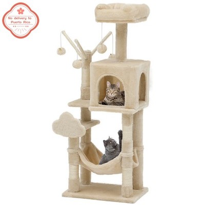 44'' Cat Tree Tower, with Scratch Posts, Condo, Hammock, Toys, Beige new
