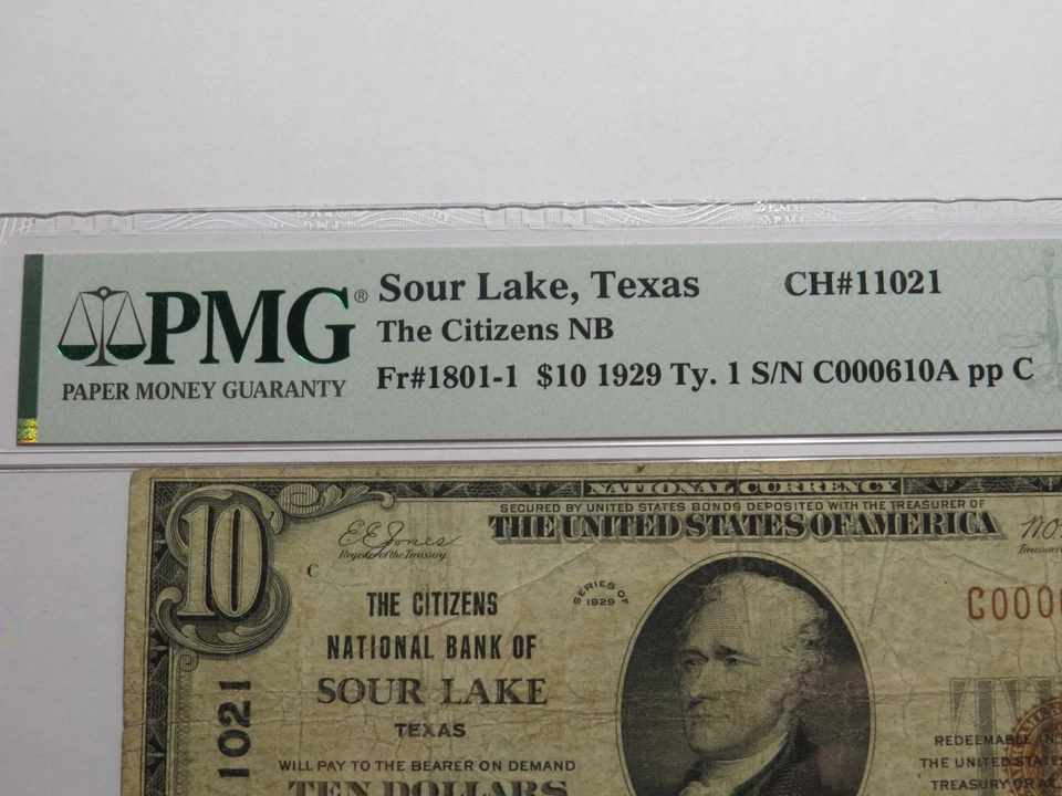 $10 1929 Sour Lake Texas TX National Currency Bank Note Bill Ch. #11021 F15 PMG - Image 2 of 4