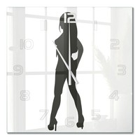 Glas-Wanduhr Mit Dekorativem Motiv Frauensilhouette WeißE Zeiger 60X60 Cm