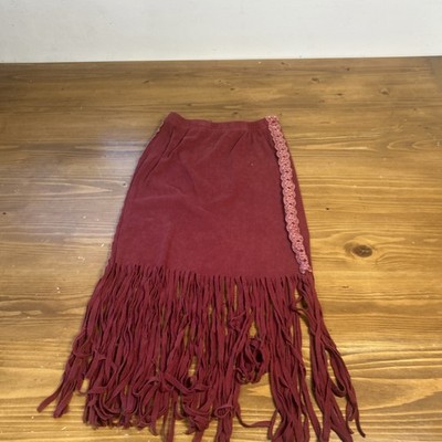 Women s Pol Brand Skirt with Fringe Size Small Maroon W/floral Print Down Sides