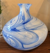 Hand-Blown Blue and White Swirl Art Glass Tumbler / Votive Holder — listing 6
