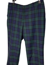 Pendleton Green Blue Watch Plaid Virgin Wool Slim Straight Pants Lined Tartan 12