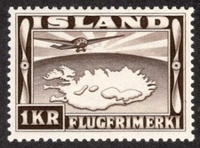 ICELAND 1934, SC C19, VF MNH** 1Kr Map, Air Post scv $60.00   *Bay Stamps*