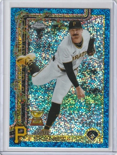 2025 Topps Chrome Holiday- Paul Skenes #hc70 Blue Sparkle Refractor 053/199