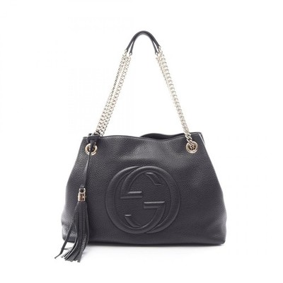 GUCCI Soho Interlocking G Schultertasche 536196 Leder Schwarz Gebraucht Damen