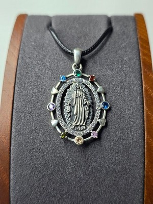 Jungfrau Maria Anhänger 925 Silber Mehrfarbig CZ Amulett Unsere Liebe Frau von Gnade Talisman
